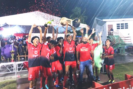 Carmel Secondary in celebratory mood after winning the 8th edition of the Digicel Schools Football Championship 