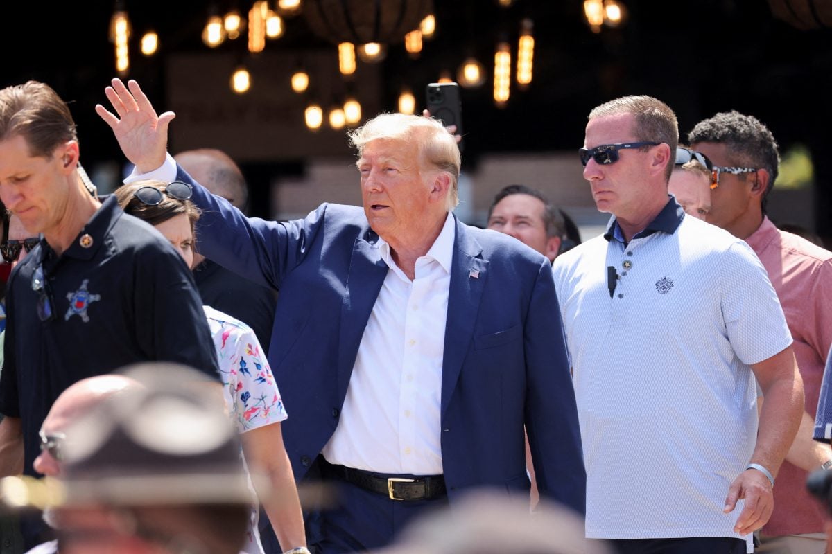 Republican presidential candidate and former U.S. President Donald Trump campaigns at the Iowa State Fair in Des Moines, Iowa, U.S. August 12, 2023. REUTERS/Scott Morgan