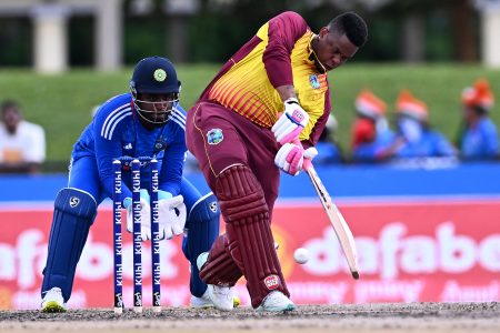 Shimron Hetymeyr returned to form yesterday with a swashbuckling innings of 61 but his effort failed to produce the win needed by the West Indies.