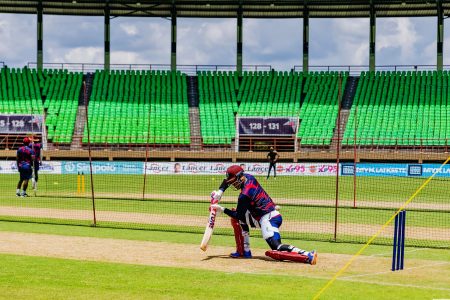 Local boy, Shimron Hetmyer, enjoys some batting in the nets ahead of the second T20I against India (News Room photo)