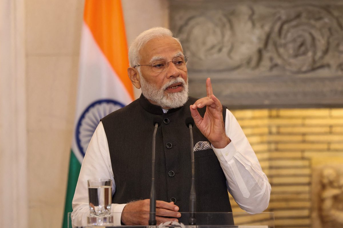 India's Prime Minister Narendra Modi speaks during a joint press conference with Greek Prime Minister Kyriakos Mitsotakis at the Maximos Mansion in Athens, Greece, August 25, 2023. REUTERS/Stelios Misinas/File photo