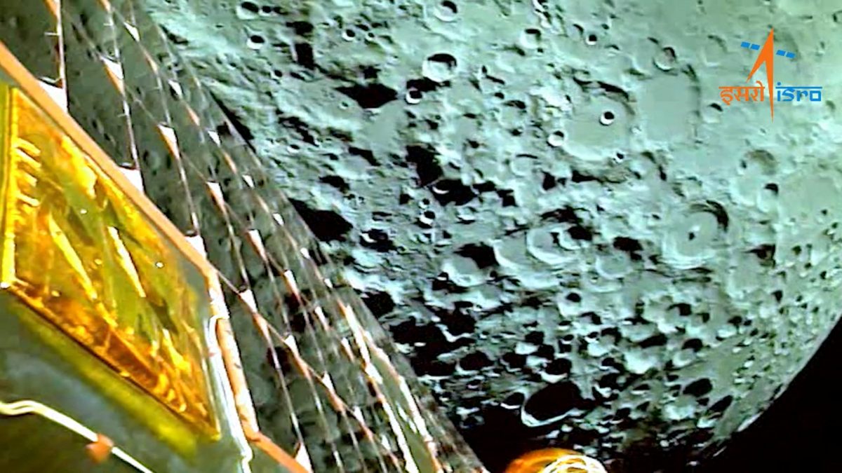 FILE PHOTO: A view of the moon as viewed by the Chandrayaan-3 lander during Lunar Orbit Insertion on August 5, 2023 in this screengrab from a video released August 6, 2023.  ISRO/Handout via REUTERS/File Photo