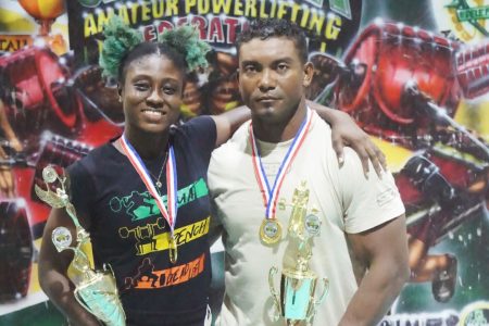 Keisha Abrigo and Carlos Petterson-Grifith were adjudged the overall best lifters in the female and male divisions at the Raw National Championships yesterday at the National Gymnasium. 