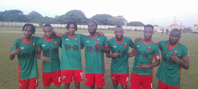 Slingerz scorers from left: Deon Alfred, Leo Lovell, Bryan Wharton, Lennox Young, Ricardo Halley, Clive Nobrega, and Jamal Codrington.