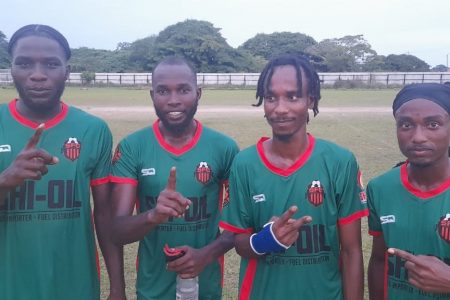 Slingerz scorers Lennox Young, Jamal Codrington, Deon Alfred and Dominique Bobb.