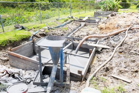 The drilling operation ongoing at Sixth Avenue, Diamond East Bank Demerara (GWI photo)