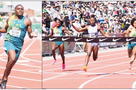 Christian Coleman, left and Shericka Jackson, right avenged their world championships defeats by winning the   100m men and women’s events yesterday.