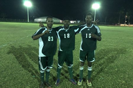 BV/Triumph scorers from left Kevin Smith, Akin Curry, and Trevon Hazel