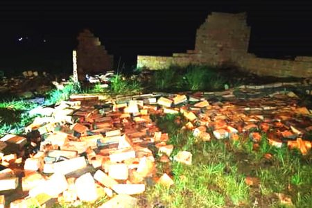 Bricks that came loose from one of the houses as a result of the high winds