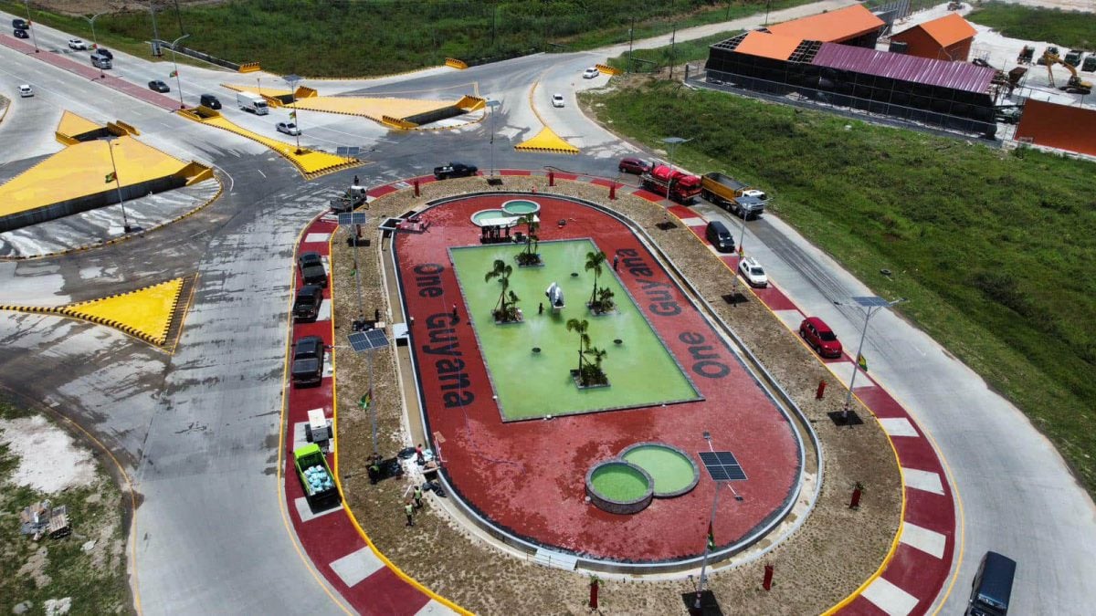 The Eccles roundabout which was commissioned yesterday (Office of the President photo) 