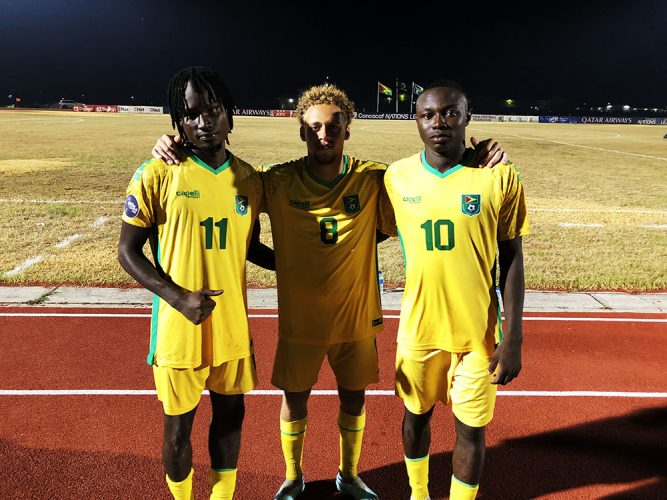 Golden Jaguars scorers, from left: Kelsey Benjamin, Stephen Duke-McKenna, and Omari Glasgow