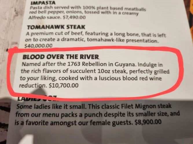 Hard Rock’s menu item with the reference to the slave rebellion 