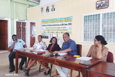 Patrick Yarde (2nd from right) at the GPSU press briefing