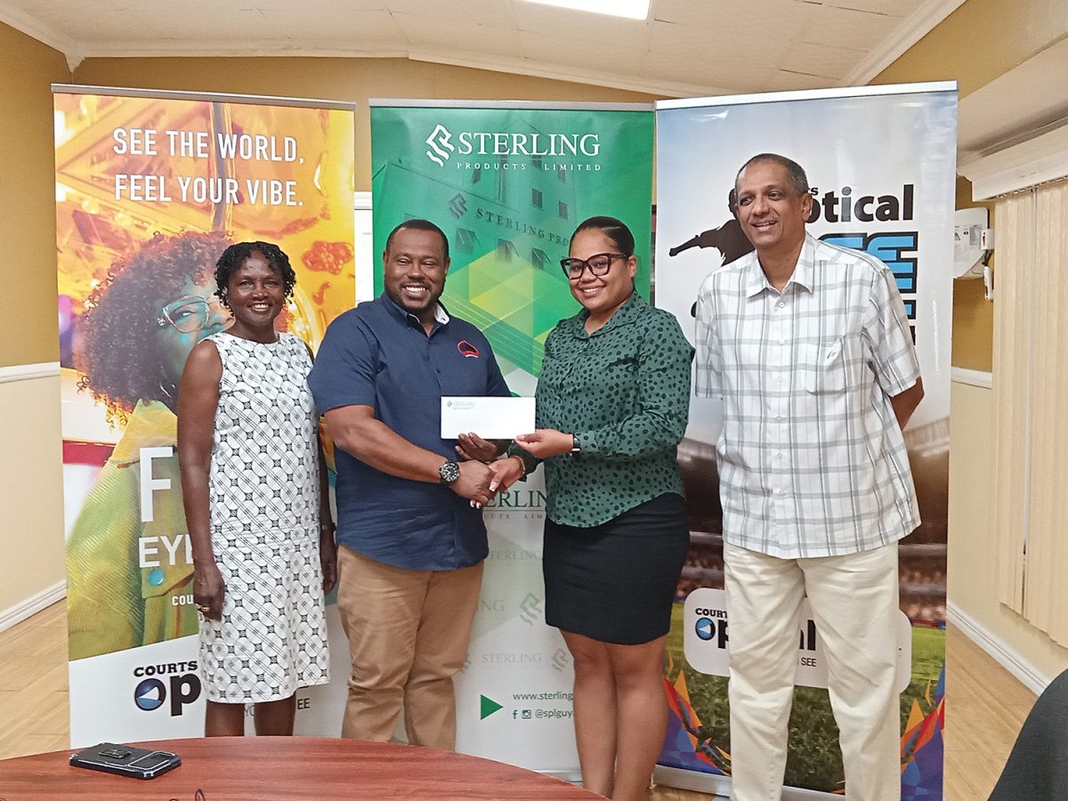 Petra Organization Co-Director Troy Mendonca (2nd from left) receiving the sponsorship cheque from Yolanda McCammon, PRO of SPL, in the presence of Petra Organization member Lavern Fraser-Thomas and CEO of SPL Ramsay Ali