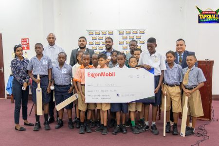 Students, teachers, along with organizers and sponsors, at the launch of the inaugural Future Warriors Tapeball Tournament for Primary Schools