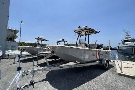 The shallow draft riverine vessels that were donated to the T&T Coast Guard by the US government on Friday.
