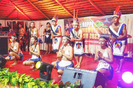 One of the dramatic presentations at the Sophia Exhibition Centre on day four of the Art, Craft, Cuisine and Cultural Night activities held on Monday evening.
(Ministry of Amerindian Affairs photo)
