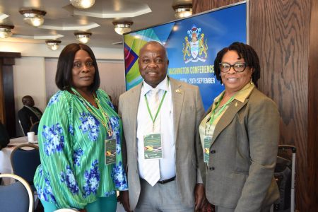 Opposition Leader Aubrey Norton (centre) at the diaspora conference (APNU photo)