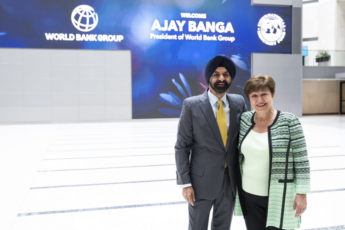 IMF Managing Director Kristalina Georgieva (right) and World Bank President Ajay Banga