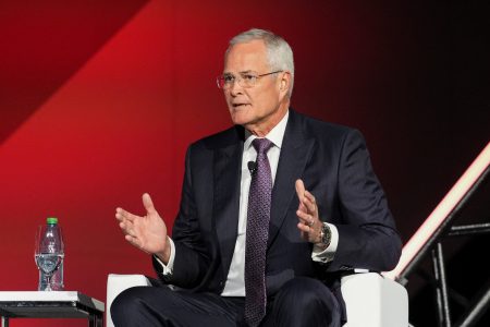 ExxonMobil's Chairman and CEO Darren Woods speaks at the World Petroleum Congress in Calgary, Alberta, Canada September 18, 2023.  REUTERS/Kevin Udahl