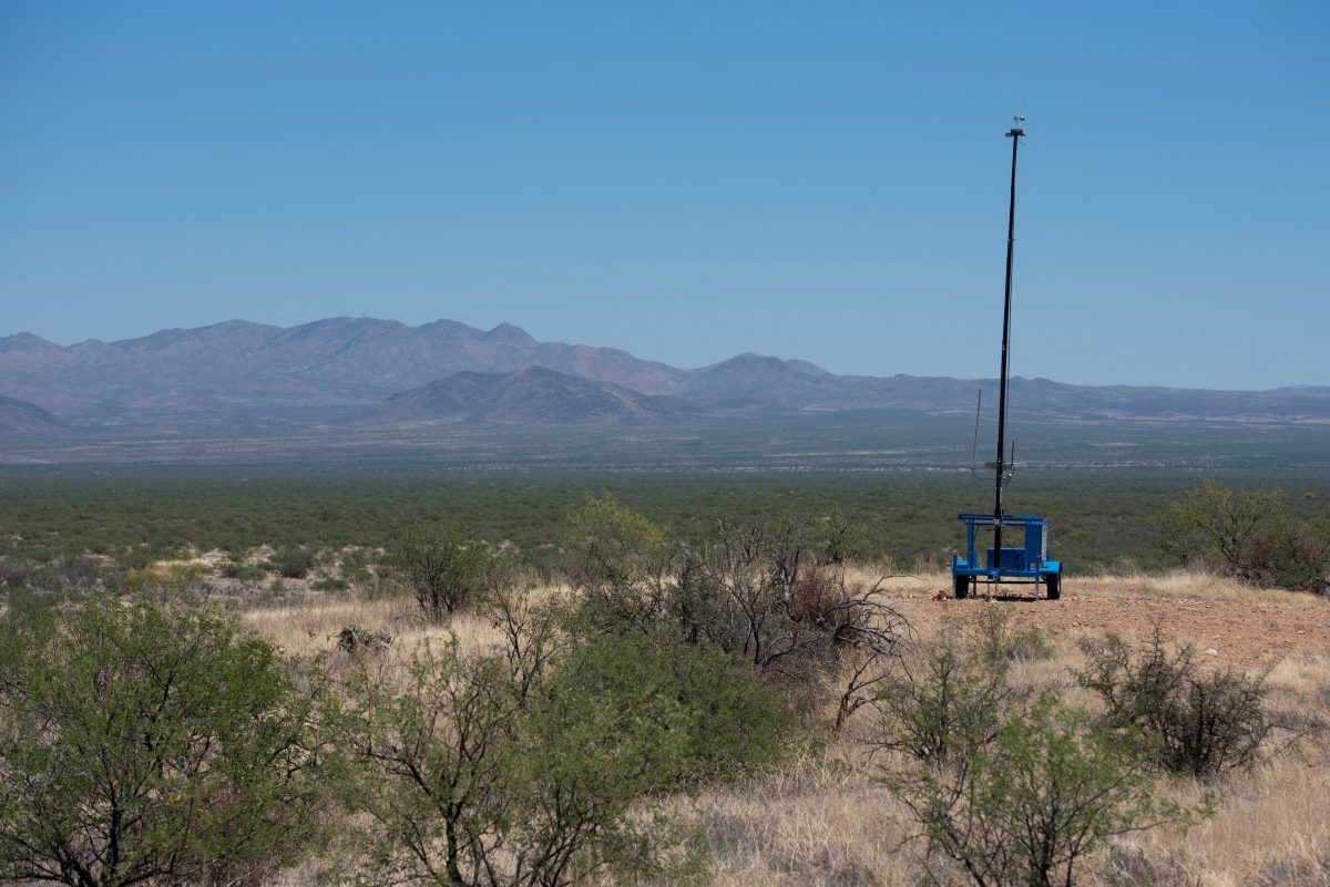 FILE PHOTO: A rescue beacon sits on a hill near Sasabe, Arizona, U.S., May 10, 2022. REUTERS/Rebecca Noble/File Photo