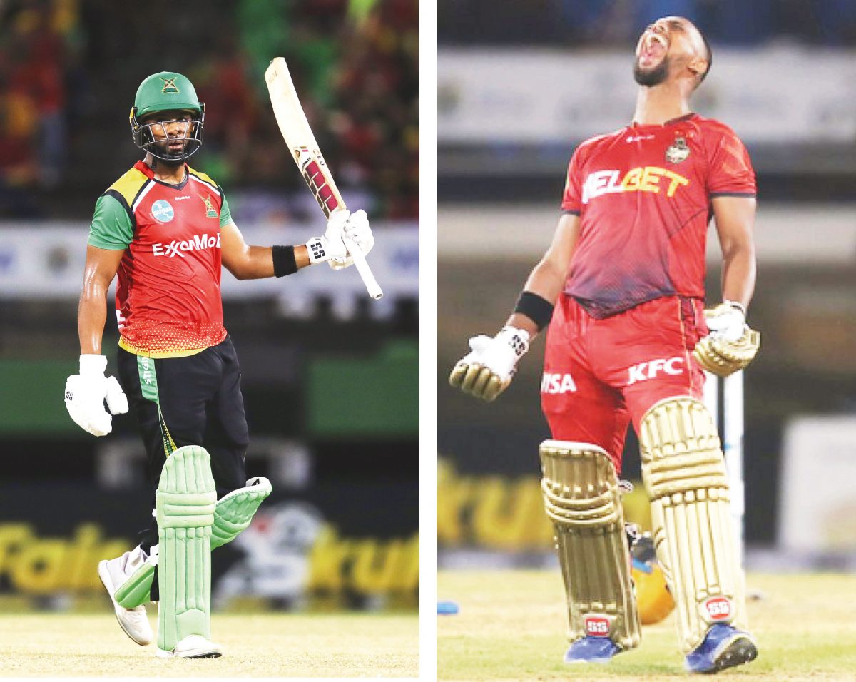 Guyana Amazon Warriors’ captain Shai Hope, left, and Trinbago Knight Riders’ Nicholas Pooran have each scored 
centuries in this year’s competition and as such will be crucial to their team’s chances of advancing to Sunday’s final