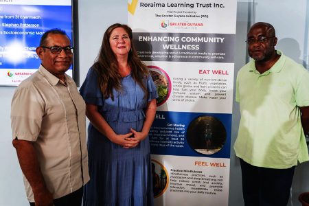  (From left to right) Project Manager of the Enhancing Community Wellness Project, Stephen Patterson; Socioeconomic Manager of ExxonMobil Guyana, Susan Scott; and Director of the Roraima Learning Trust, Kojo Parris

