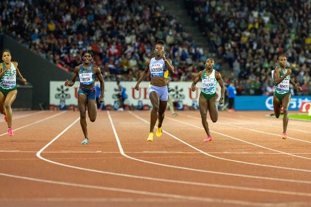  Jamaica’s Shericka Jackson wins the 200m in Zurich from Daryll Neita of Great Britain. 