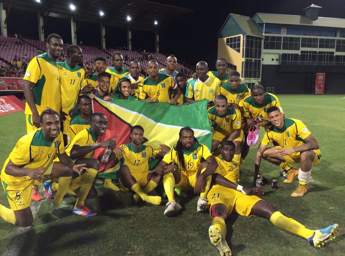 FLASHBACK! The Golden Jaguars staff and team in a celebratory mood following their 2-0 victory over Bermuda in the Concacaf Nations League earlier this year.