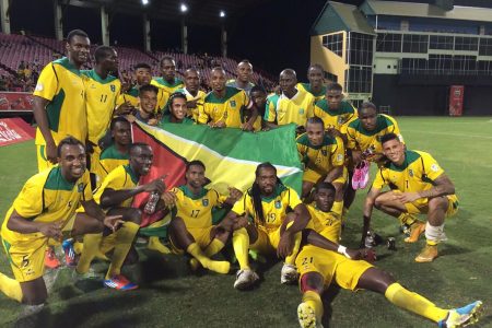 FLASHBACK! The Golden Jaguars staff and team in a celebratory mood following their 2-0 victory over Bermuda in the Concacaf Nations League earlier this year.