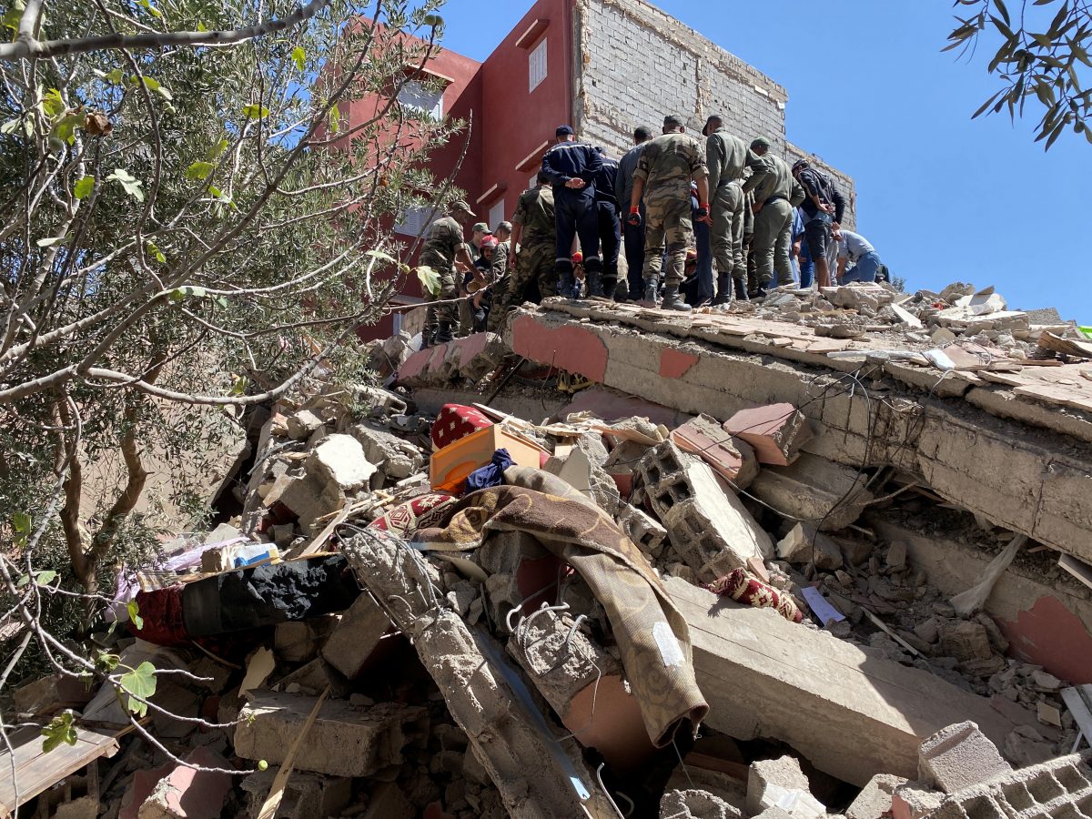 Rescuers carry a search operation following a powerful earthquake, in Amizmiz, in Morocco, September 9, 2023. REUTERS/Abdelhak Balhaki