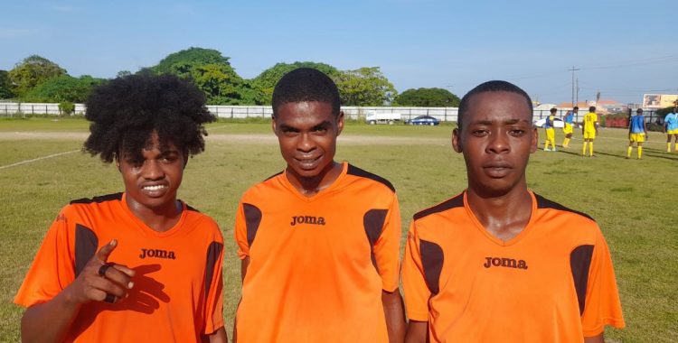 Pouderoyen scorers from left Devin Gaskin, Esan Nelson, and Deangelo Peters