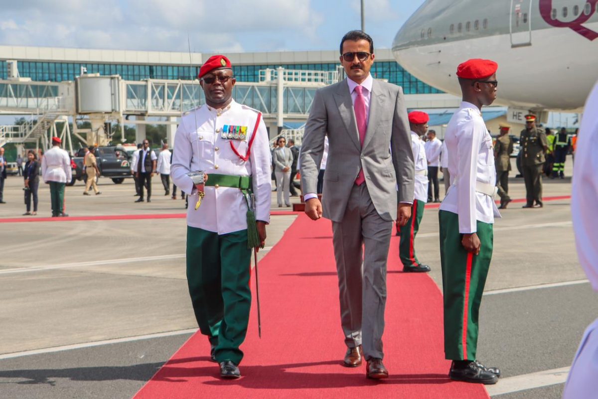 The Emir of Qatar, Sheikh Tamim bin Hamad Al Thani being escorted upon his arrival. (DPI) photo)