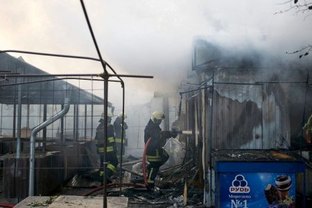 Firefighters work in the area damaged during a Russian missile strike, amid Russia’s attack on Ukraine, in Cherkasy, Ukraine September 21, 2023. Governor of Cherkasy Regional Military-Civil Administration Ihor Taburets via Telegram/Handout via REUTERS