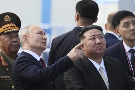 Vladimir Putin and Kim Jong-un have examined a space launch pad at Russia's Vostochny Cosmodrome. -AP