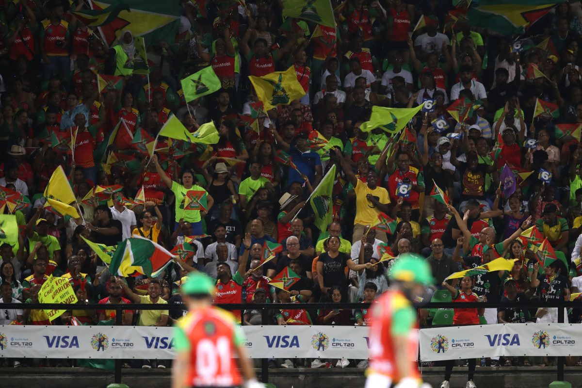 Guyana Amazon Warriors clinched victory easily over the Trinbago Knight Riders last night in the CPL T20 final at the Providence National Stadium. This CPL/Getty photo shows part of the exuberant crowd.