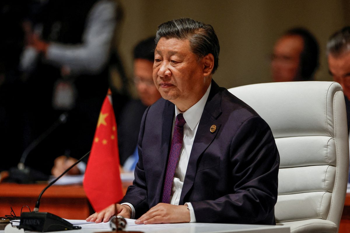 FILE PHOTO: Chinese President Xi Jinping attends the plenary session of the 2023 BRICS Summit at the Sandton Convention Centre in Johannesburg, South Africa on August 23, 2023. GIANLUIGI GUERCIA/Pool via REUTERS/File Photo