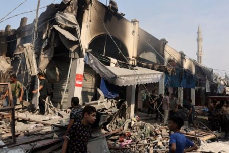 People check the destruction following Israeli strikes on Al-Shatee camp in Gaza City on Oct 28, 2023. (Photo: AFP/Mohammed Abed)