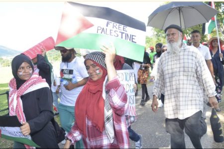 Participants in a pro-Palestine march at the Queen’s Park Savannah, Port-of-Spain. Reproduced from Trinidad and Tobago Guardian, 16 October 2023