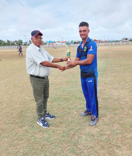 Tagenarine Chanderpaul, who stroked an unbeaten 93 to guide Demerara to victory over the GCB Select XI, received his man of the match award