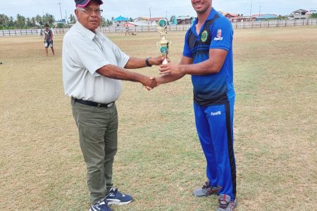 Tagenarine Chanderpaul, who stroked an unbeaten 93 to guide Demerara to victory over the GCB Select XI, received his man of the match award