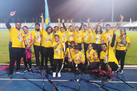 Team Guyana celebrated their medal haul following the conclusion of the Caribbean Development Archery Championship, which was held at the Dwight Yorke Stadium in Trinidad and Tobago
