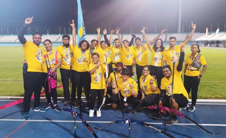 Team Guyana celebrated their medal haul following the conclusion of the Caribbean Development Archery Championship, which was held at the Dwight Yorke Stadium in Trinidad and Tobago