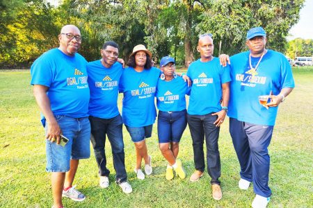 The reunion planning committee:  From left to right are:  Lester Bourne, Standhope Williams, Jacqueline Brathwaite, Colleen Braithwaite, Gordon Sampson, Wendell Ogleton (missing are Gloria Arthur and Vernida Kertzious)