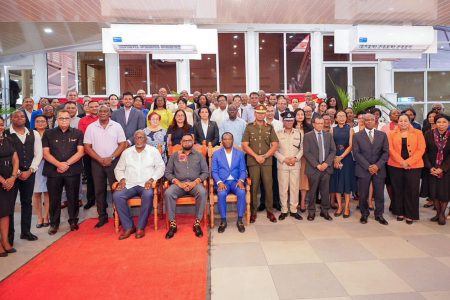 President Irfaan Ali (seated at centre) with those who attended (Office of the President photo)