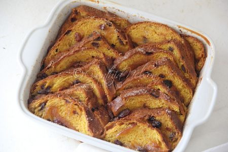 Bread and Butter Pudding made with a Pumpkin-raisin loaf bread  Photo by Cynthia Nelson