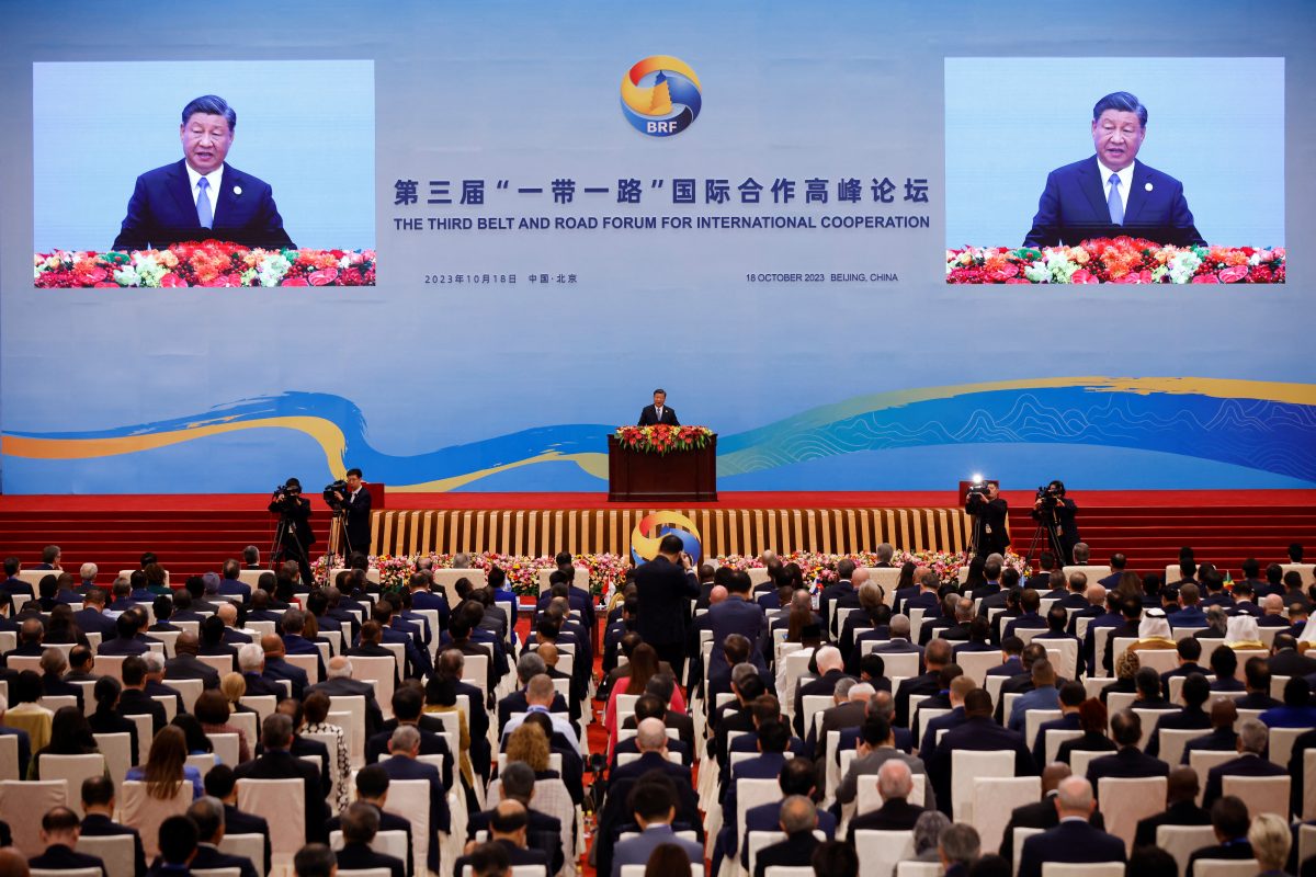 Chinese President Xi Jinping speaks at the opening ceremony of the Belt and Road Forum (BRF) to mark the 10th anniversary of the Belt and Road Initiative at the Great Hall of the People in Beijing, October 18, 2023. REUTERS/Edgar Su
