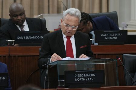 Minister of Finance and Colm Imbert introduces the Appropriation (Financial Year - 2024) Bill in the House of Representatives yesterday.TT Parliament