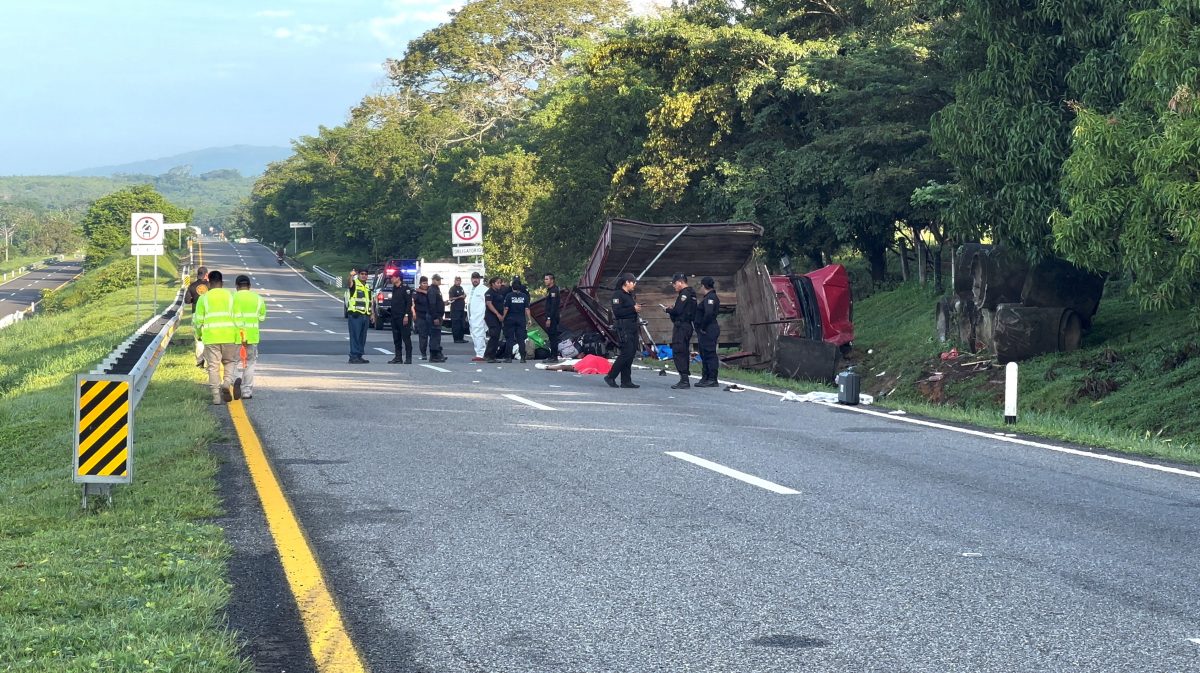 Emergency personnel work at the scene where several Cuban migrants died after a truck accident in Pijijiapan, Chiapas, Mexico October 1, 2023, in this screen grabs taken from a handout video. LUGOS TV/Handout via REUTERS
