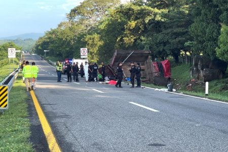 Emergency personnel work at the scene where several Cuban migrants died after a truck accident in Pijijiapan, Chiapas, Mexico October 1, 2023, in this screen grabs taken from a handout video. LUGOS TV/Handout via REUTERS